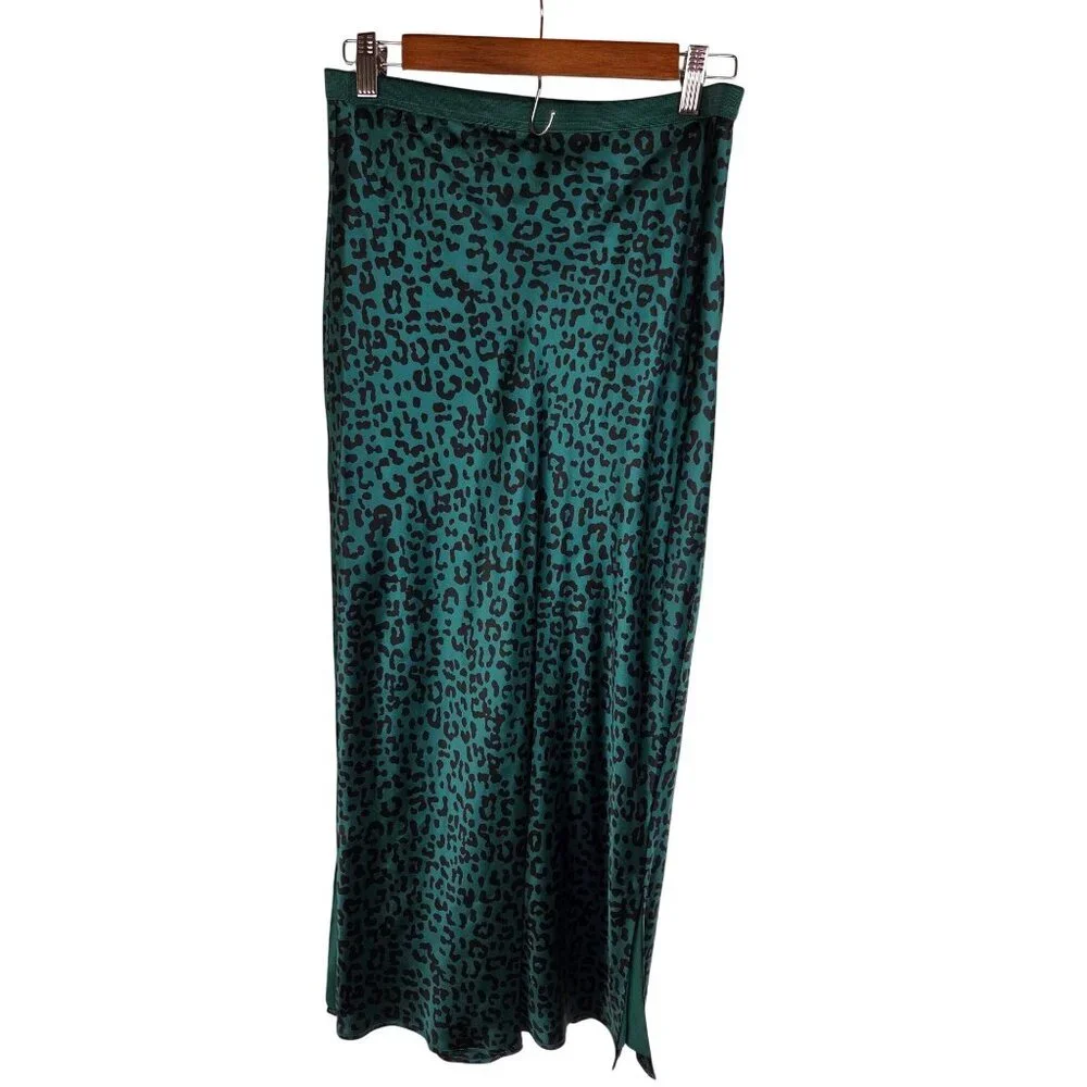 Cami‎ NYC Jessica Leopard Print Silk Satin Midi Pencil Skirt Size S In Green